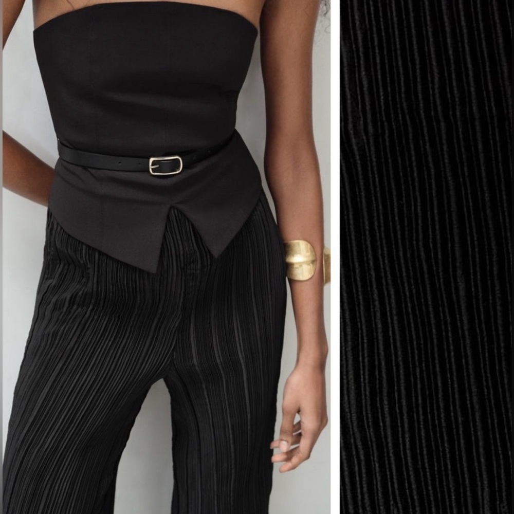 NWT Zara Black Belted Mixed Strapless Pleated Jumpsuit. Size S. - Picture 3 of 6